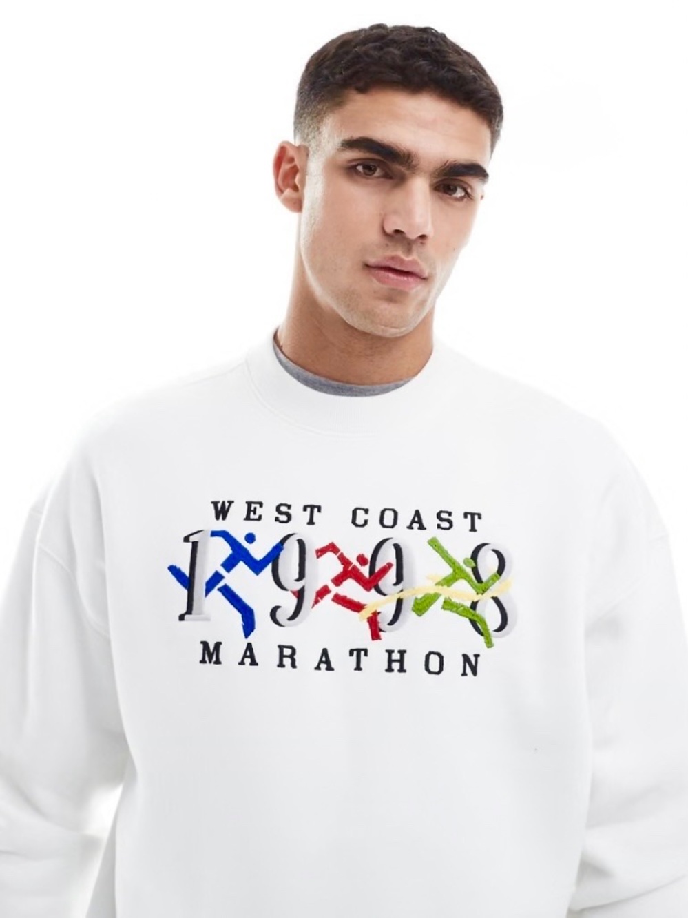 Hollister Boxy Fit Sweatshirt Vintage Look 1998 West Coast Marathon White XS